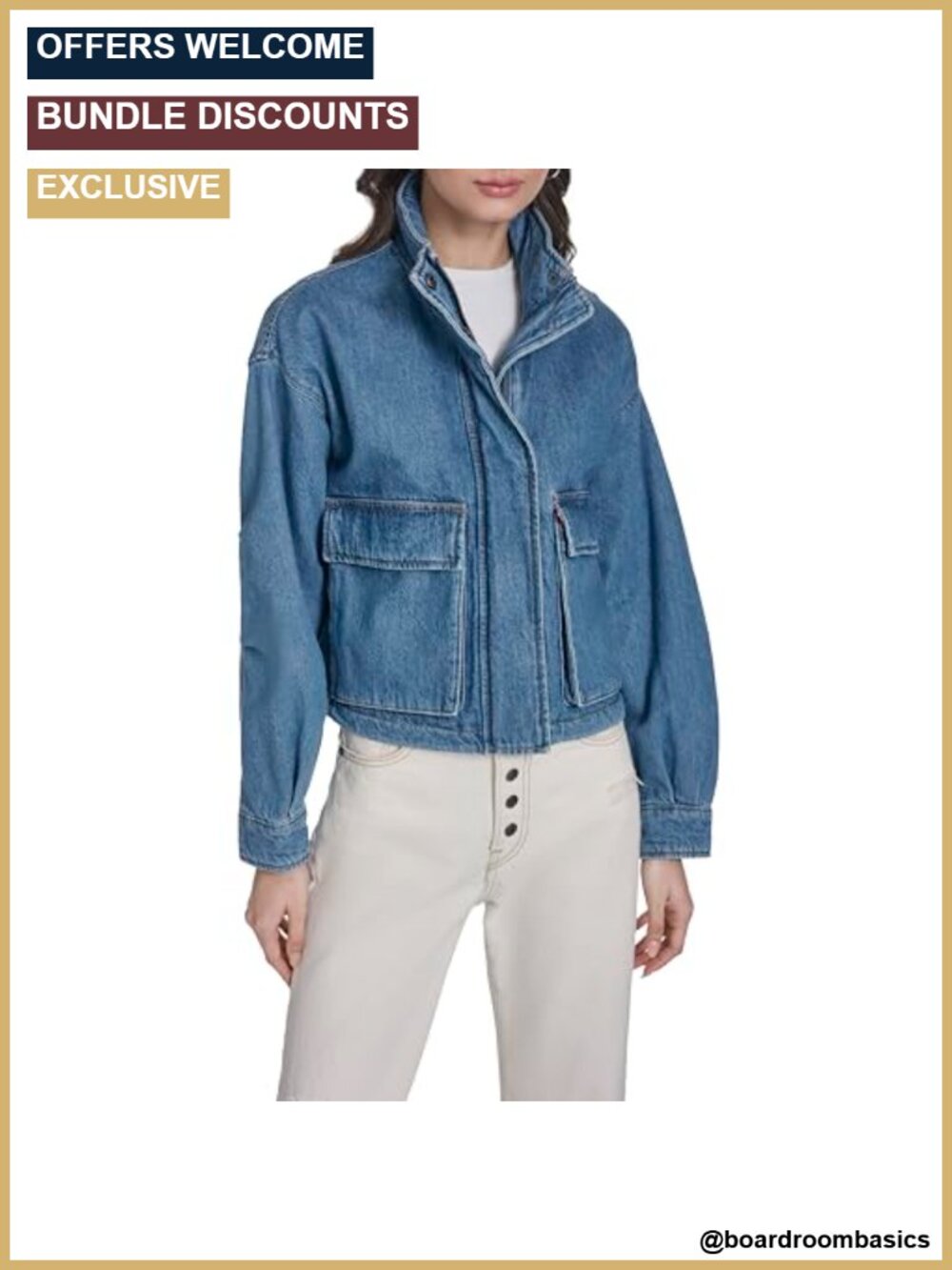 Cropped Cotton Surplus Jacket Long Sleeve Snap Front Pockets